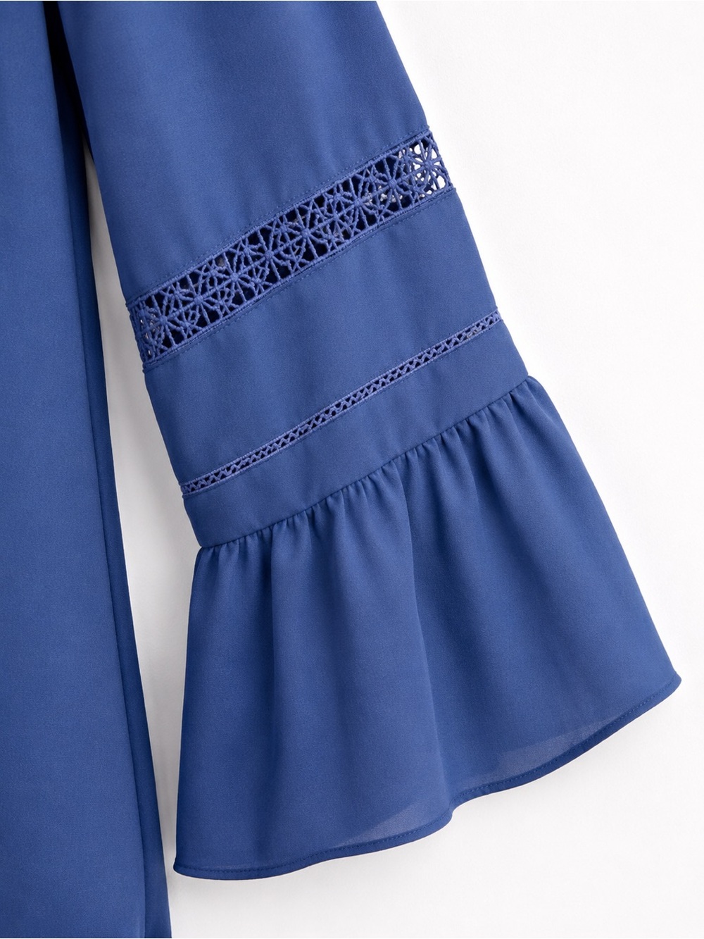 Rose + Olive Navy Blue Long Layered Bell Sleeve Tunic-Crochet-Size XL - Picture 4 of 5